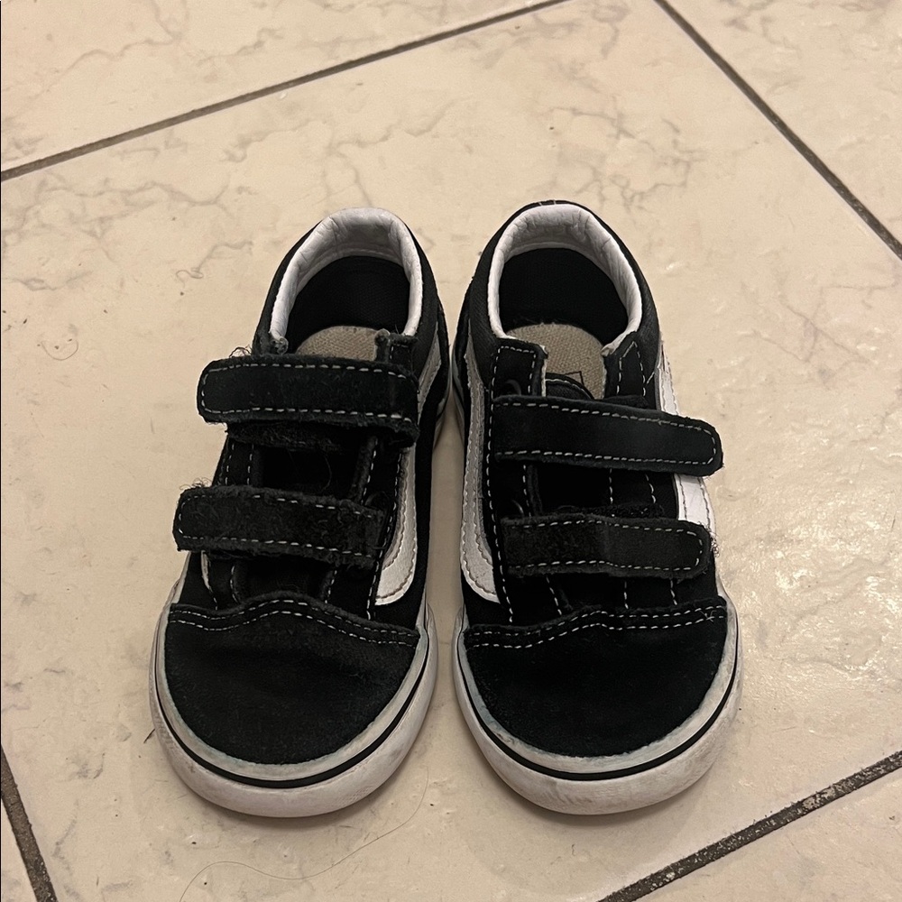 Vans Kids Black and White Velcro Sneakers